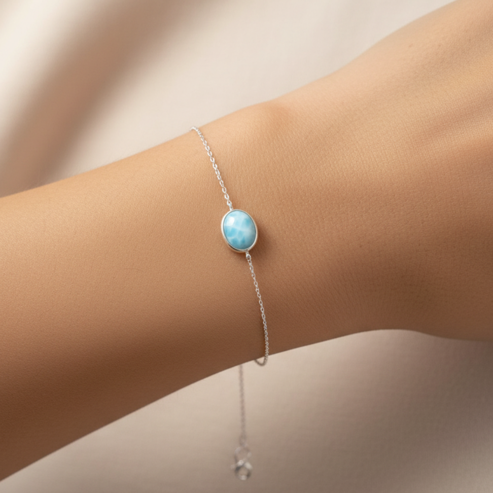 LARIMAR Armband 925 Sterlingsilver Naturlig Blå Sten